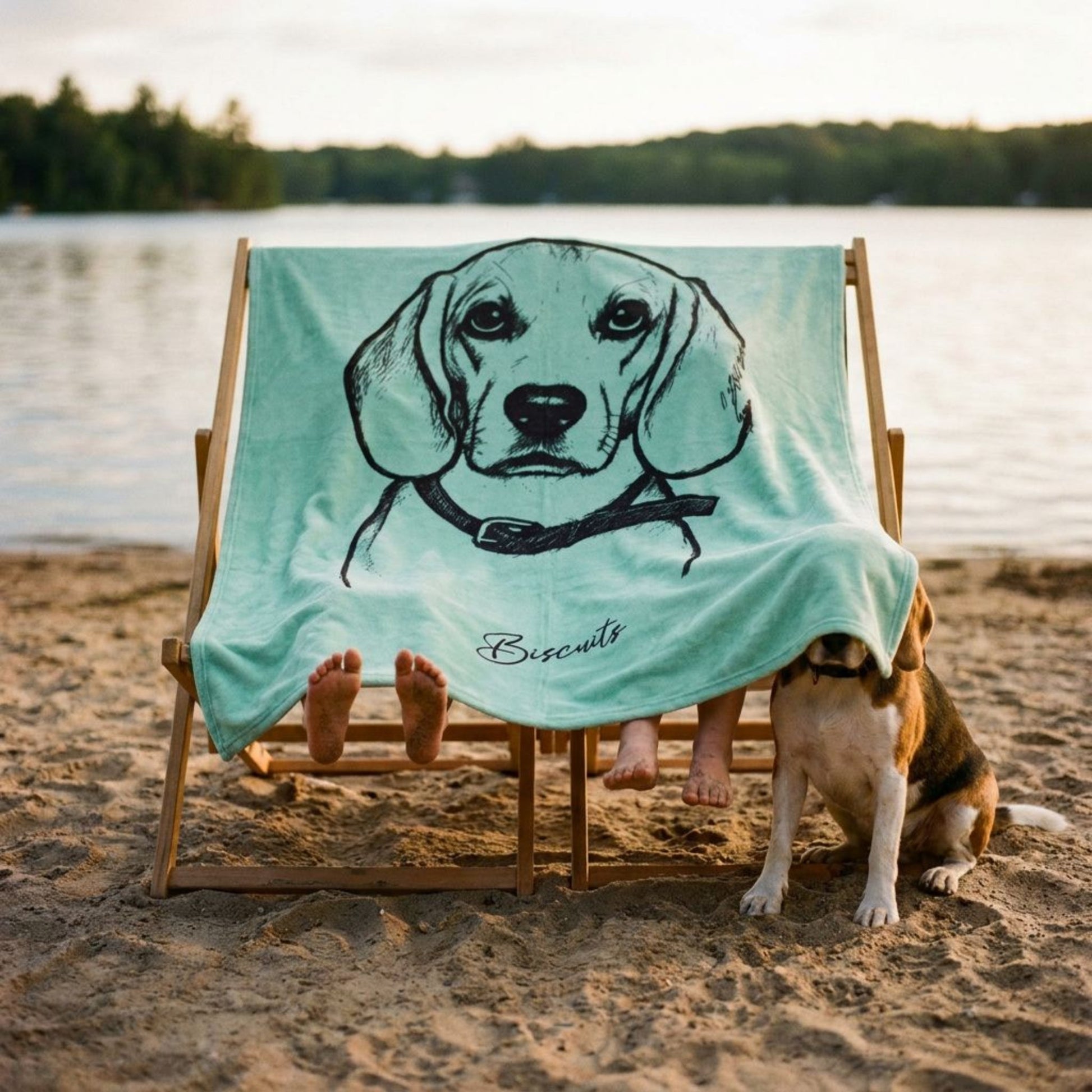 Personalized Coastal Dog Velveteen Blanket | Modern Sketch Photo Upload_Doggo Mojo_Blankets_1