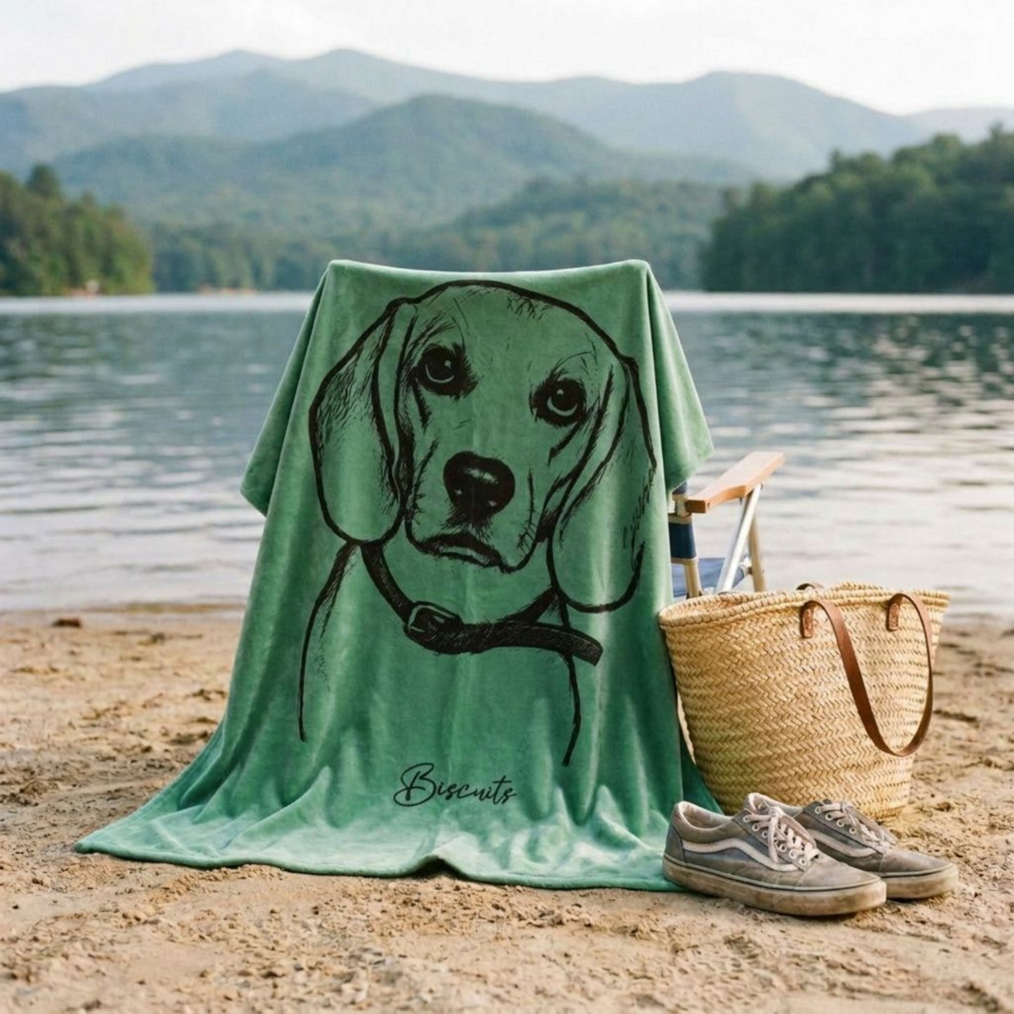 Personalized Coastal Dog Velveteen Blanket | Modern Sketch Photo Upload_Doggo Mojo_Blankets_3