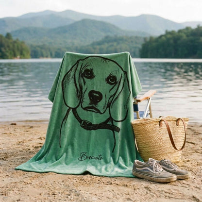 Personalized Coastal Dog Velveteen Blanket | Modern Sketch Photo Upload_Doggo Mojo_Blankets_3