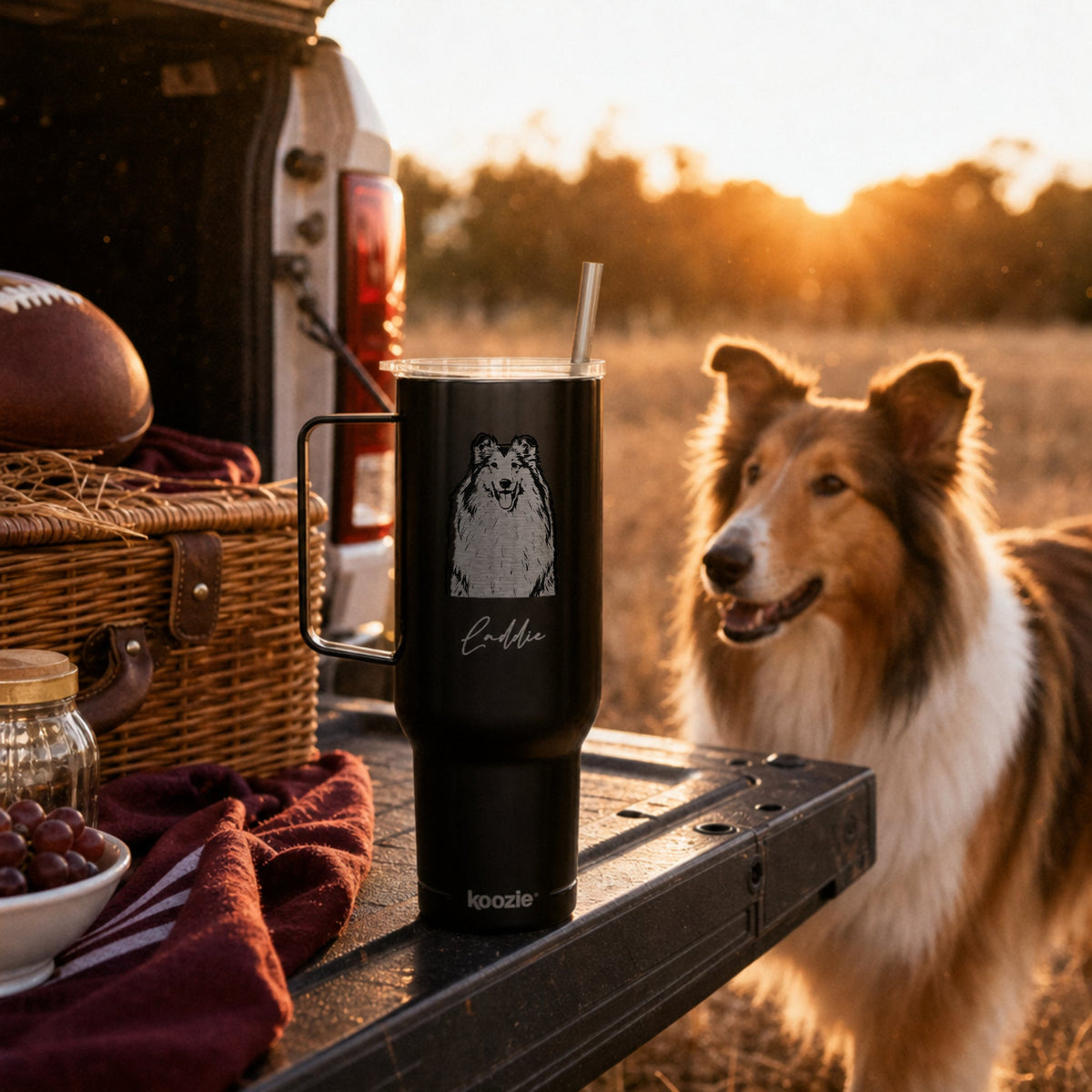 Personalized College Station Dog 40oz Recycled Travel Tumbler | Modern Sketch Custom Engraved_Doggo Mojo_Travel Tumbler_1