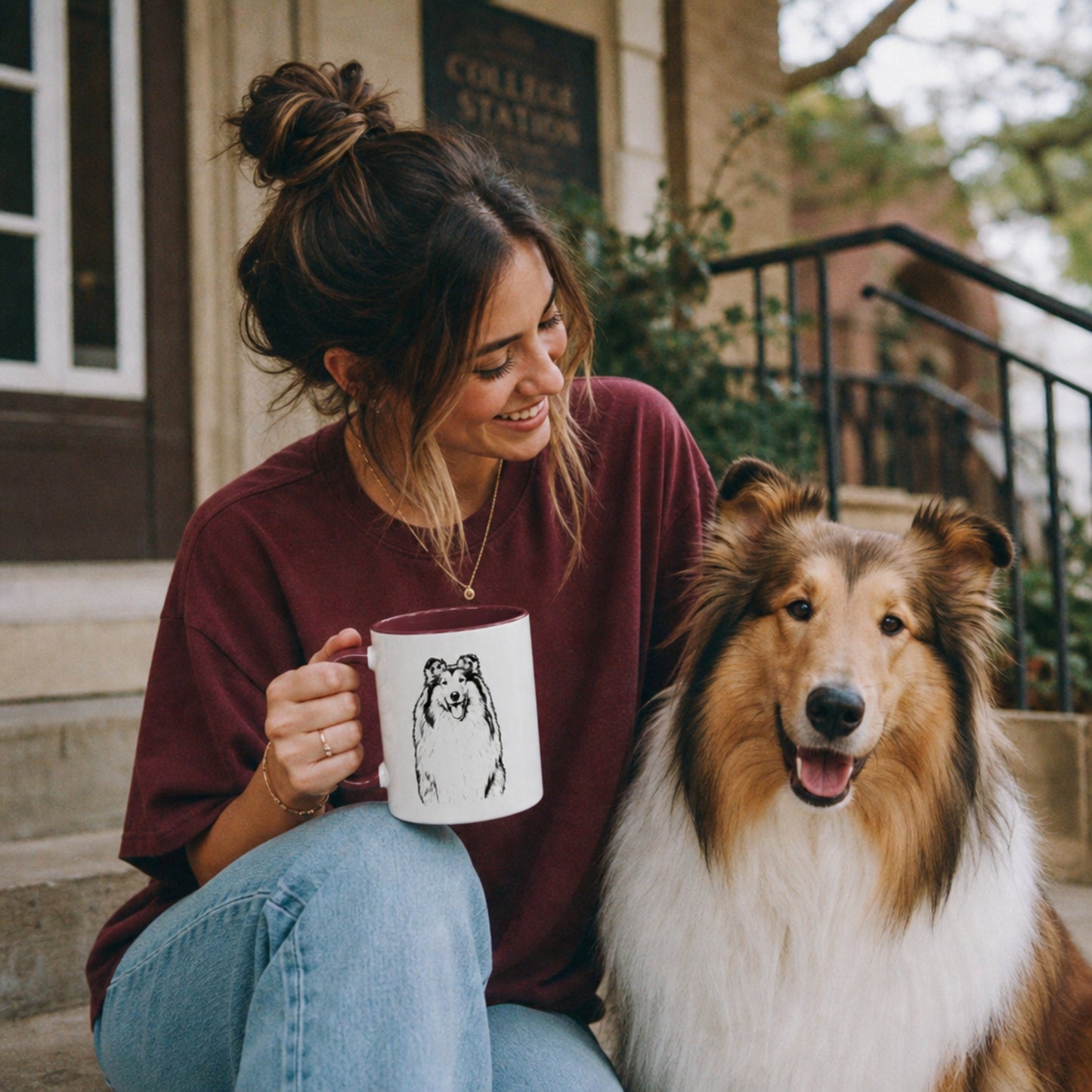 Personalized College Station Dog Ceramic Accent Mug | Modern Sketch Photo Upload_Doggo Mojo_Ceramic Mugs_1