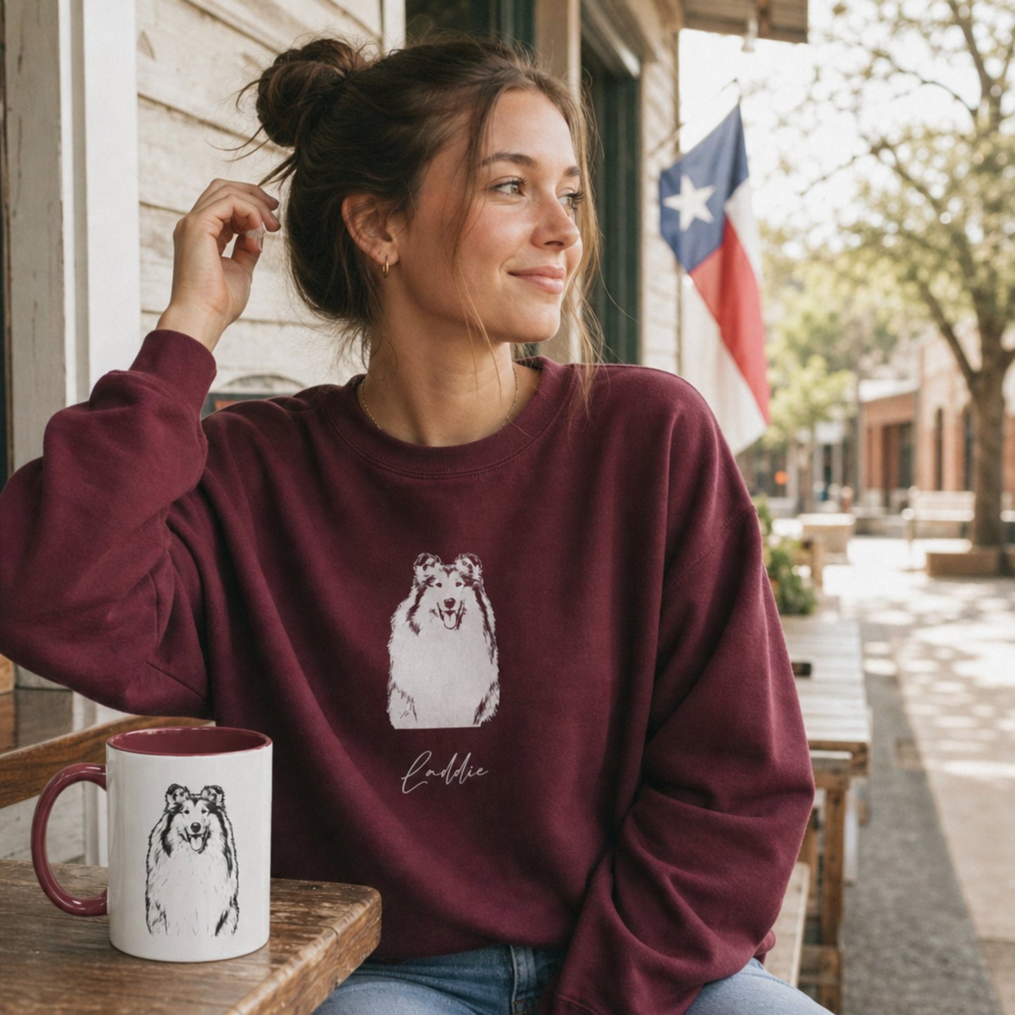 Personalized College Station Dog Sweatshirt | Modern Sketch Photo Upload_Doggo Mojo_Sweatshirt_3
