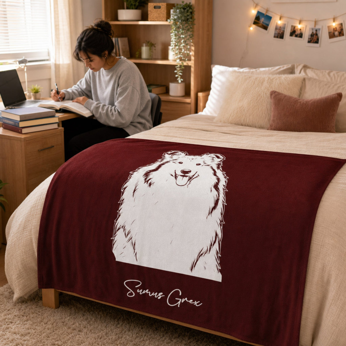 Personalized College Station Dog Velveteen Blanket | Modern Sketch Photo Upload_Doggo Mojo_Velveteen Blankets_2