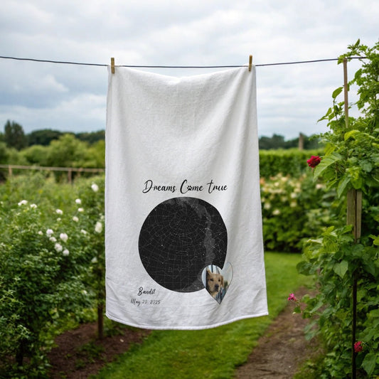 Personalized Cotton Tea Towel: Gotcha Day Dreams with Your Dog's Photo & Name_Doggo Mojo_Kitchen Towels_1