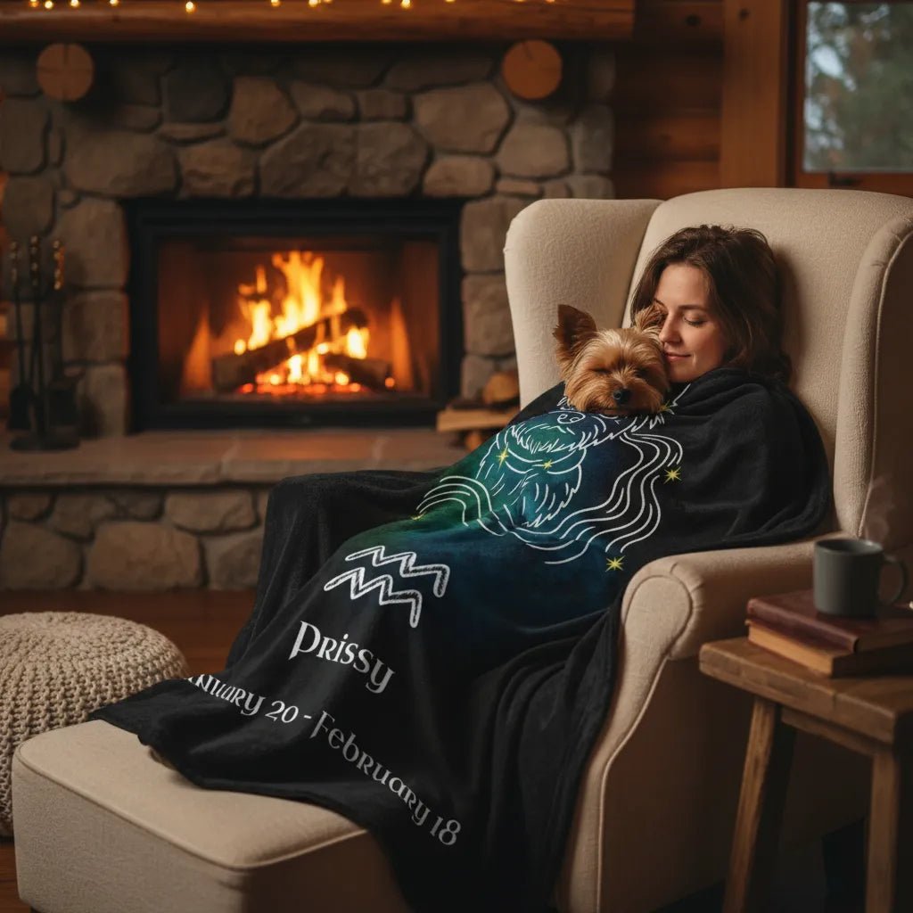 Personalized Dog Blanket | Aquarius Zodiac Design with Your Dog's Photo & Name_Doggo Mojo_Blankets_4