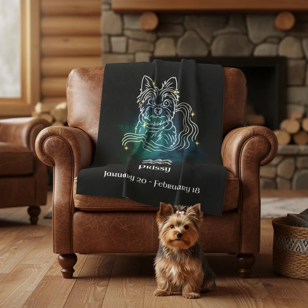 Personalized Dog Blanket | Aquarius Zodiac Design with Your Dog's Photo & Name_Doggo Mojo_Blankets_1