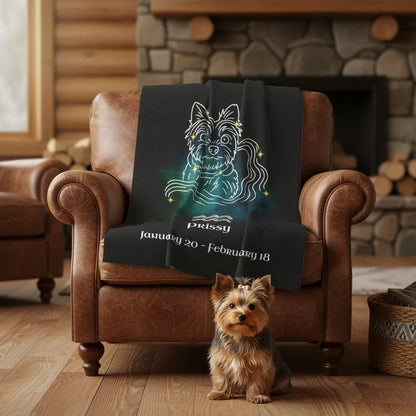 Personalized Dog Blanket | Aquarius Zodiac Design with Your Dog's Photo & Name_Doggo Mojo_Blankets_1