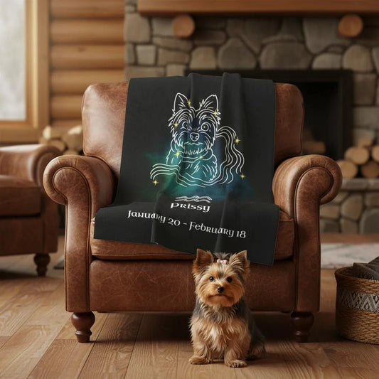Personalized Dog Blanket | Aquarius Zodiac Design with Your Dog's Photo & Name_Doggo Mojo_Blankets_1