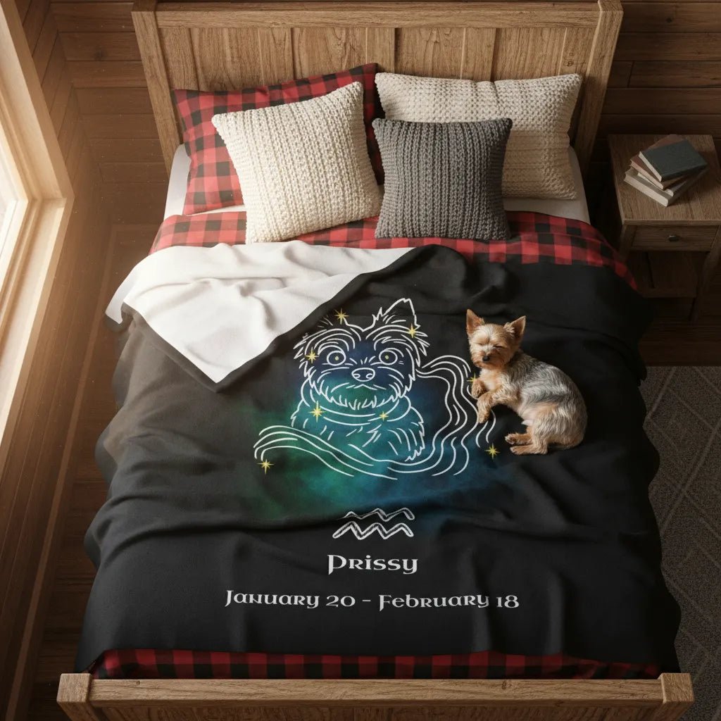 Personalized Dog Blanket | Aquarius Zodiac Design with Your Dog's Photo & Name_Doggo Mojo_Blankets_2