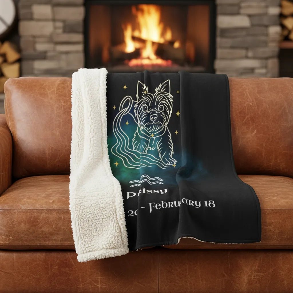 Personalized Dog Blanket | Aquarius Zodiac Design with Your Dog's Photo & Name (Sherpa Fleece)_Doggo Mojo_Blankets_1