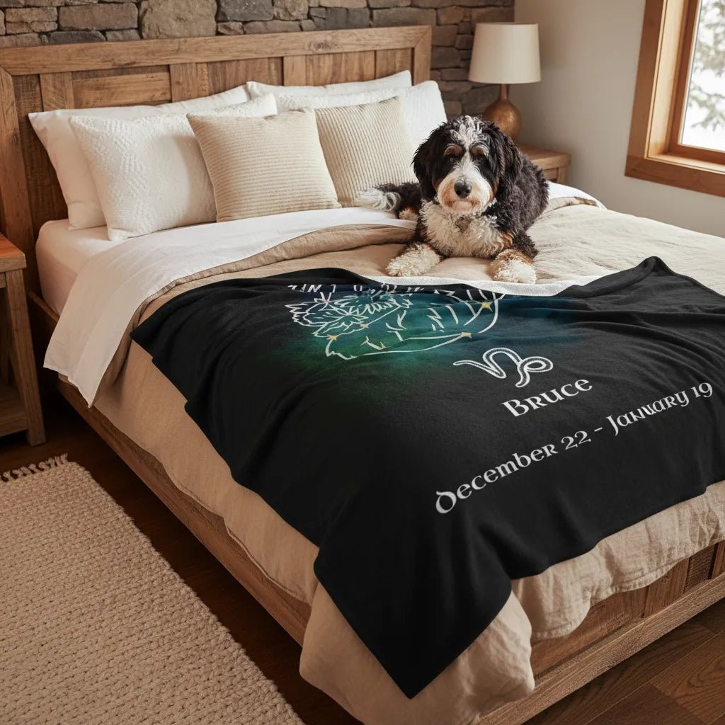 Personalized Dog Blanket | Capricorn Zodiac Design with Your Dog's Photo & Name_Doggo Mojo_Blankets_4