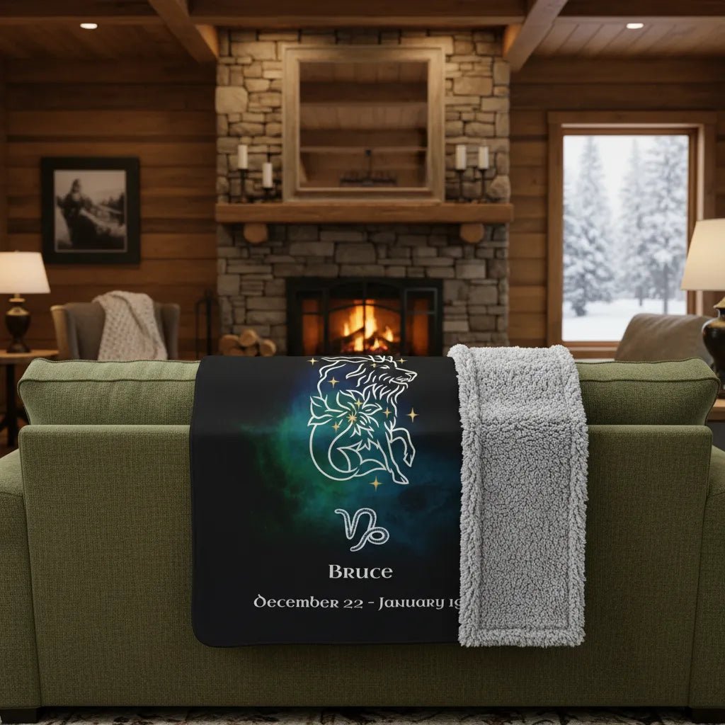 Personalized Dog Blanket | Capricorn Zodiac Design with Your Dog's Photo & Name (Sherpa Fleece)_Doggo Mojo_Blankets_1