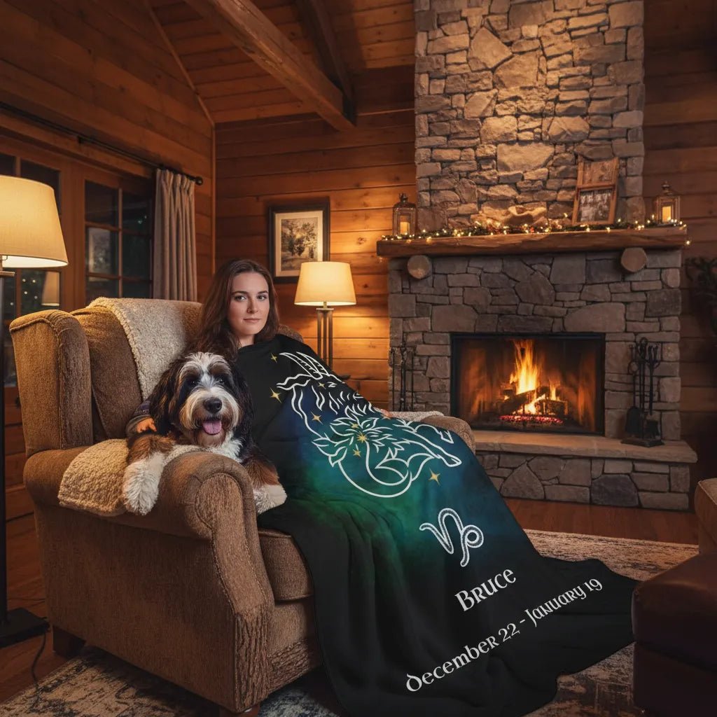 Personalized Dog Blanket | Capricorn Zodiac Design with Your Dog's Photo & Name (Sherpa Fleece)_Doggo Mojo_Blankets_4