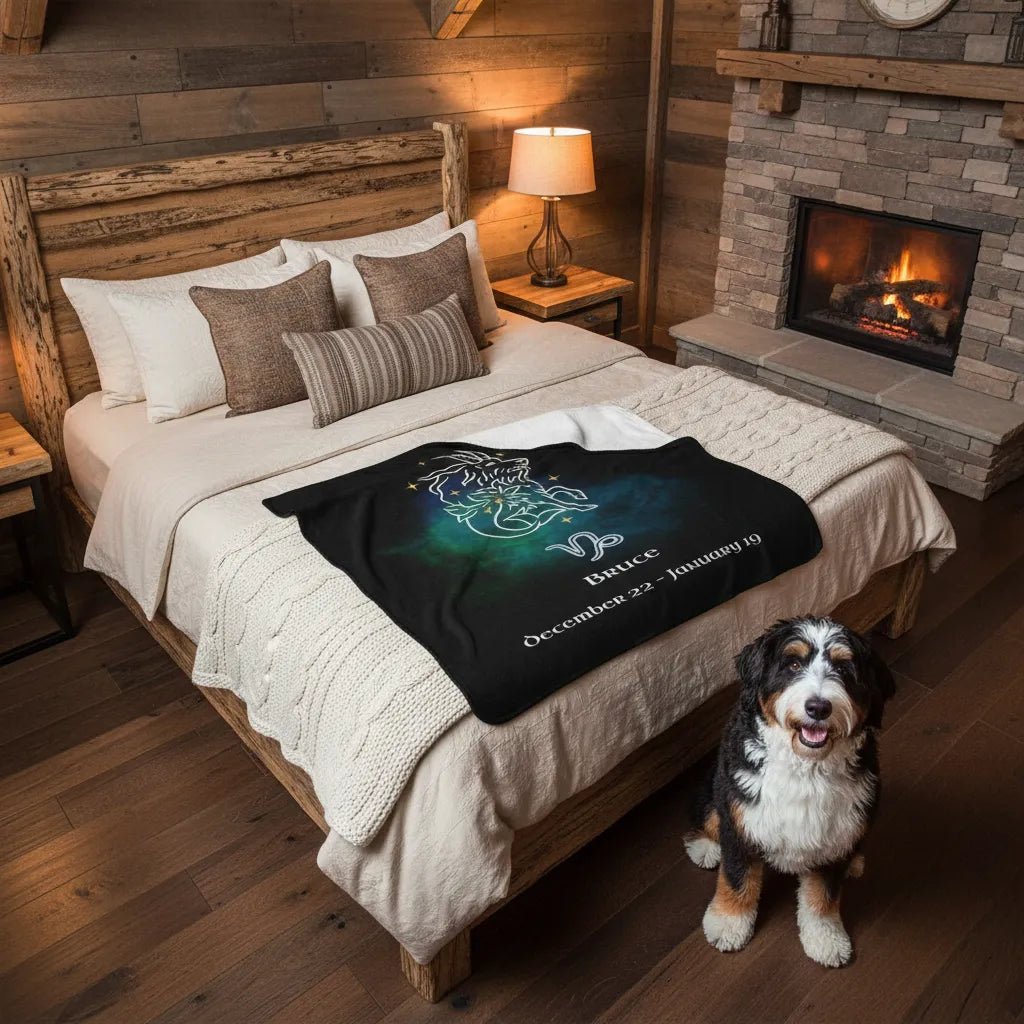 Personalized Dog Blanket | Capricorn Zodiac Design with Your Dog's Photo & Name (Sherpa Fleece)_Doggo Mojo_Blankets_2