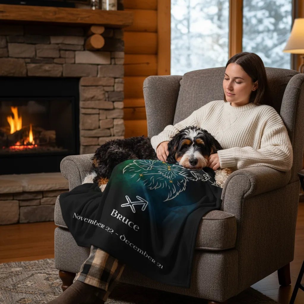 Personalized Dog Blanket | Sagittarius Zodiac Design with Your Dog's Photo & Name_Doggo Mojo_Blankets_3