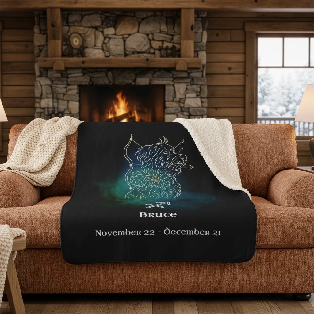 Personalized Dog Blanket | Sagittarius Zodiac Design with Your Dog's Photo & Name (Sherpa Fleece)_Doggo Mojo_Blankets_1