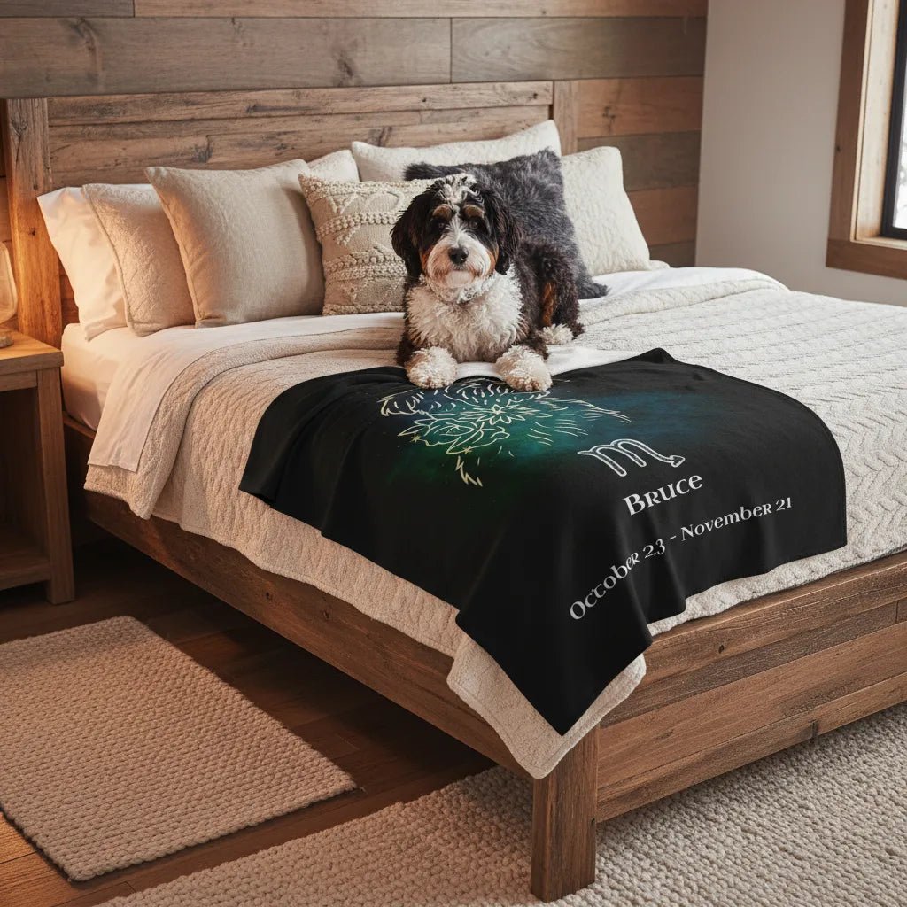 Personalized Dog Blanket | Scorpio Zodiac Design with Your Dog's Photo & Name_Doggo Mojo_Blankets_4