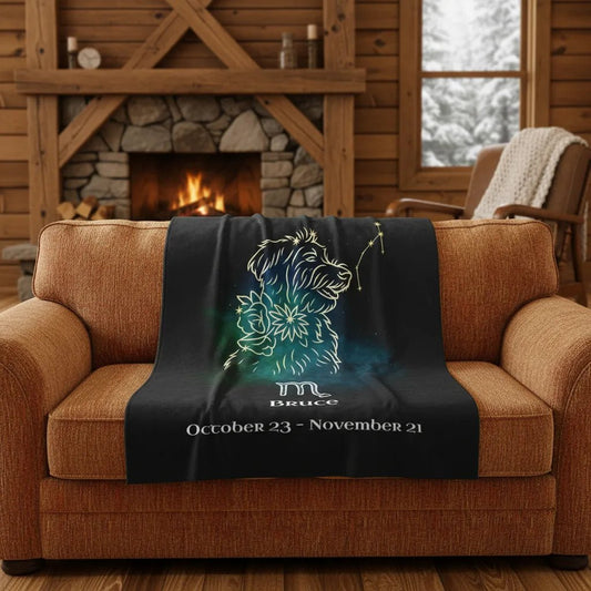 Personalized Dog Blanket | Scorpio Zodiac Design with Your Dog's Photo & Name_Doggo Mojo_Blankets_1