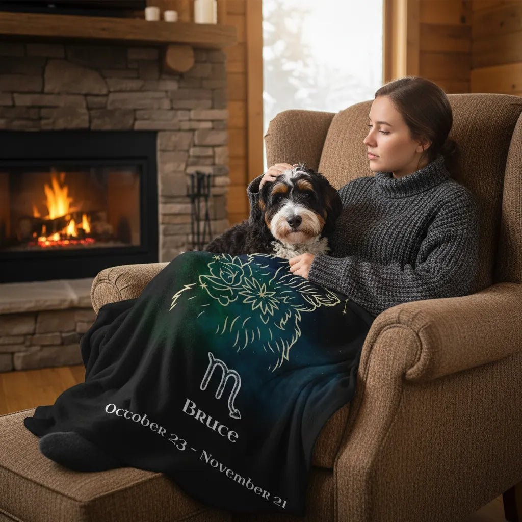 Personalized Dog Blanket | Scorpio Zodiac Design with Your Dog's Photo & Name_Doggo Mojo_Blankets_2