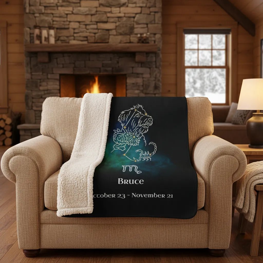 Personalized Dog Blanket | Scorpio Zodiac Design with Your Dog's Photo & Name (Sherpa Fleece)_Doggo Mojo_Blankets_1