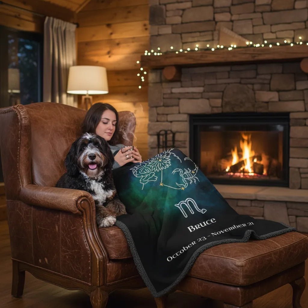 Personalized Dog Blanket | Scorpio Zodiac Design with Your Dog's Photo & Name (Sherpa Fleece)_Doggo Mojo_Blankets_3