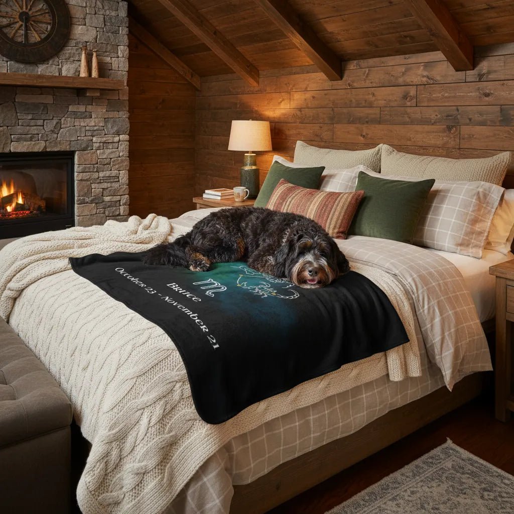 Personalized Dog Blanket | Scorpio Zodiac Design with Your Dog's Photo & Name (Sherpa Fleece)_Doggo Mojo_Blankets_2