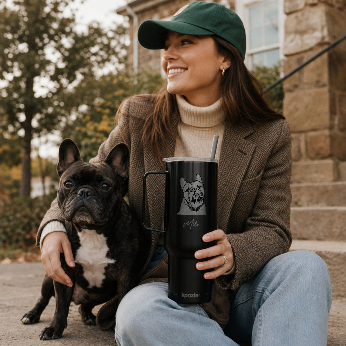 Personalized Durham Dog 40oz Recycled Travel Tumbler | Modern Sketch Custom Engraved_Doggo Mojo_Travel Tumbler_1