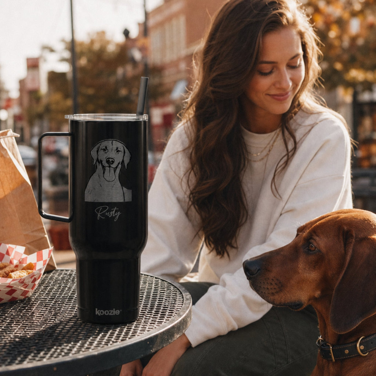 Personalized Fayetteville Dog 40oz Recycled Travel Tumbler | Modern Sketch Custom Engraved_Doggo Mojo_Travel Tumbler_1