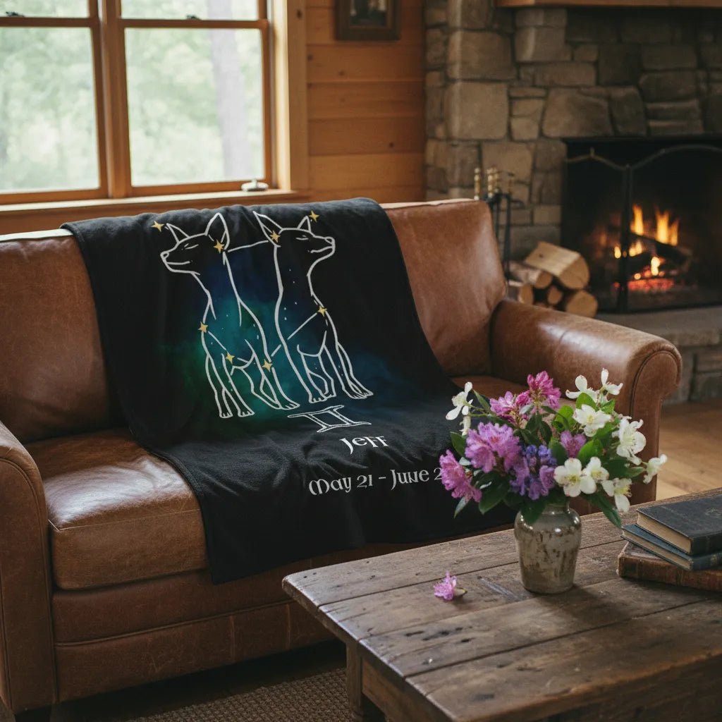 Personalized Gemini Dog Velveteen Blanket | Modern Sketch Photo Upload_Doggo Mojo_Blankets_1