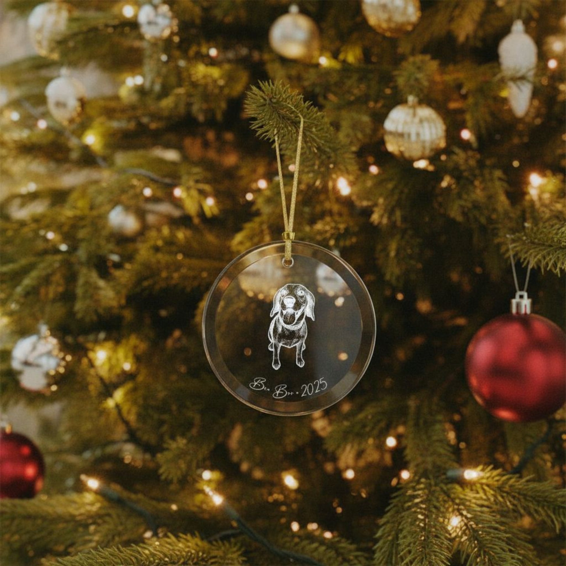 Personalized Glass Ornament | Modern Sketch Dog Portrait | Heirloom Holiday Keepsake_Doggo Mojo_Holiday Ornaments_1