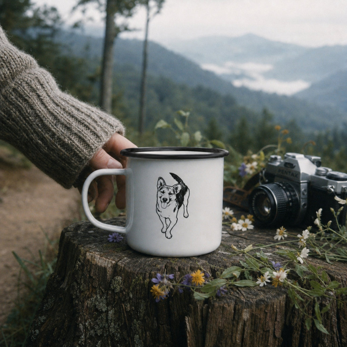 Personalized Heritage Dog Enamel Camp Mug | Custom Pet Sketch & Jack Pine Art_Doggo Mojo_Camp Mug_1