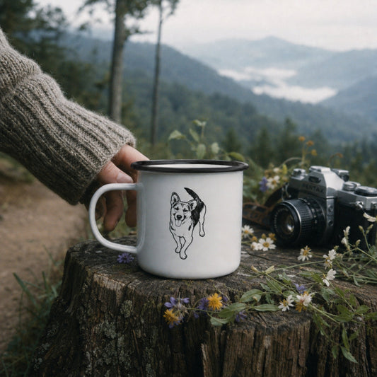 Personalized Heritage Dog Enamel Camp Mug | Custom Pet Sketch & Jack Pine Art_Doggo Mojo_Camp Mug_1