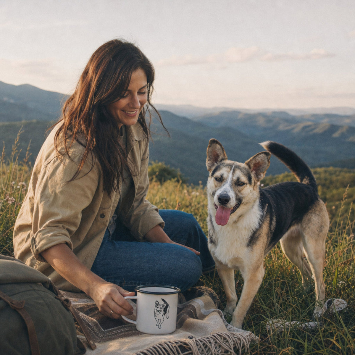 Personalized Heritage Dog Enamel Camp Mug | Custom Pet Sketch & Jack Pine Art_Doggo Mojo_Camp Mug_4