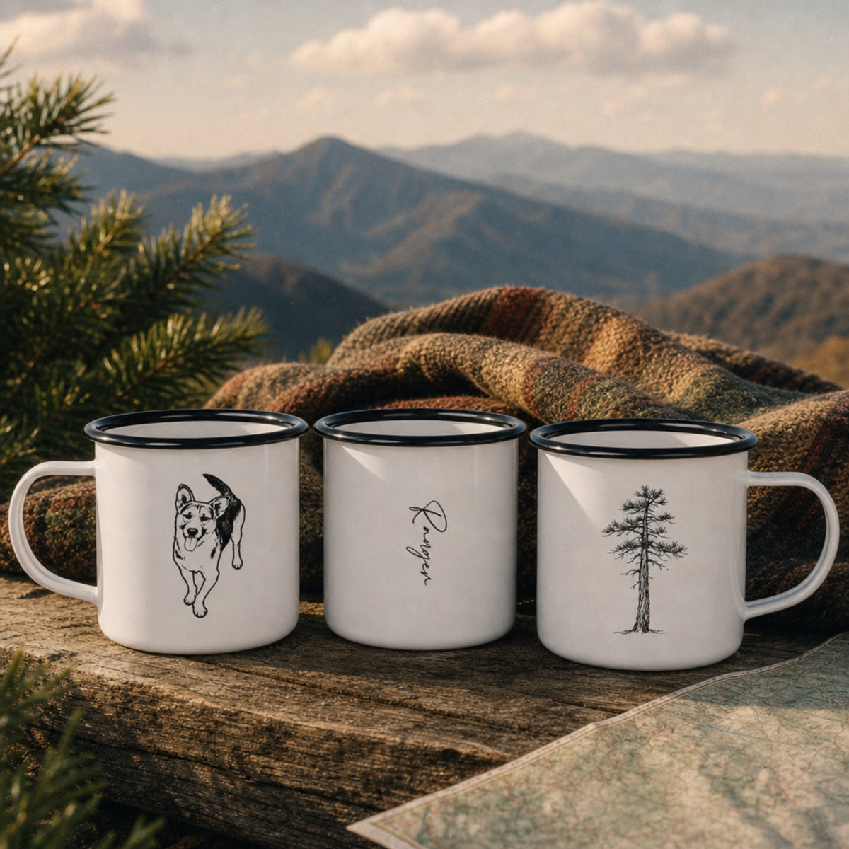 Personalized Heritage Dog Enamel Camp Mug | Custom Pet Sketch & Jack Pine Art_Doggo Mojo_Camp Mug_3