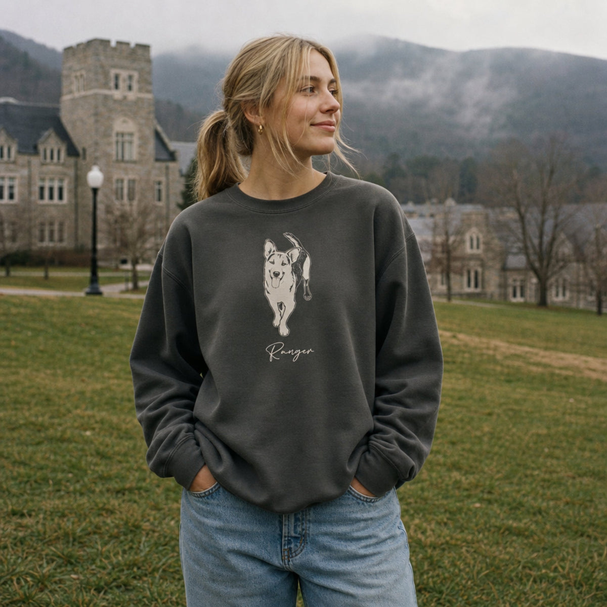 Personalized Heritage Dog Sweatshirt | Custom Pet Sketch Comfort Colors Crewneck_Doggo Mojo_Sweatshirt_1