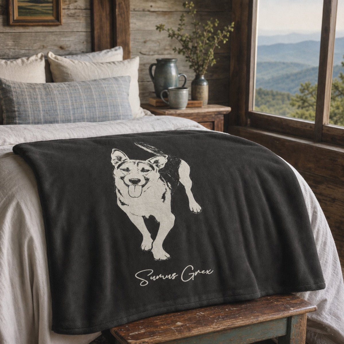 Personalized Heritage Dog Velveteen Blanket | Modern Sketch Photo Upload_Doggo Mojo_Velveteen Blankets_4