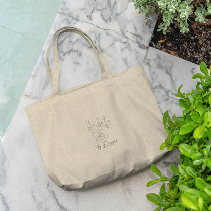 Personalized Large Tote Bag: Minimal Line Art with Your Dog's Photo & Name_Doggo Mojo_Tote Bags_2