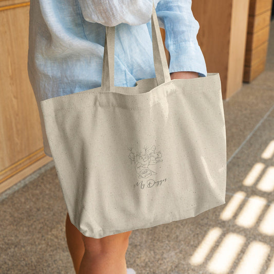 Personalized Large Tote Bag: Minimal Line Art with Your Dog's Photo & Name_Doggo Mojo_Tote Bags_1