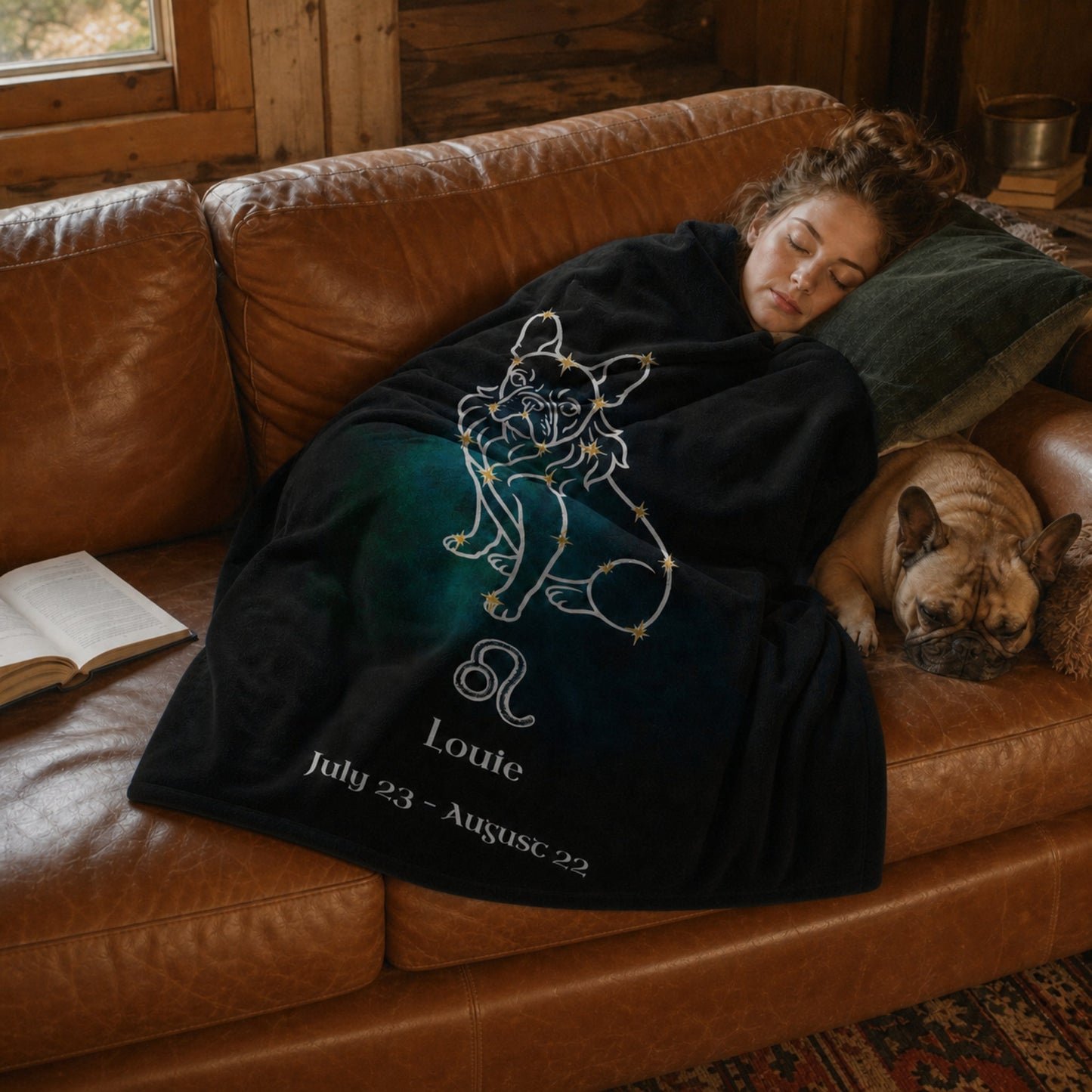 Personalized Leo Dog Velveteen Blanket | Modern Sketch Photo Upload_Doggo Mojo_Blankets_2