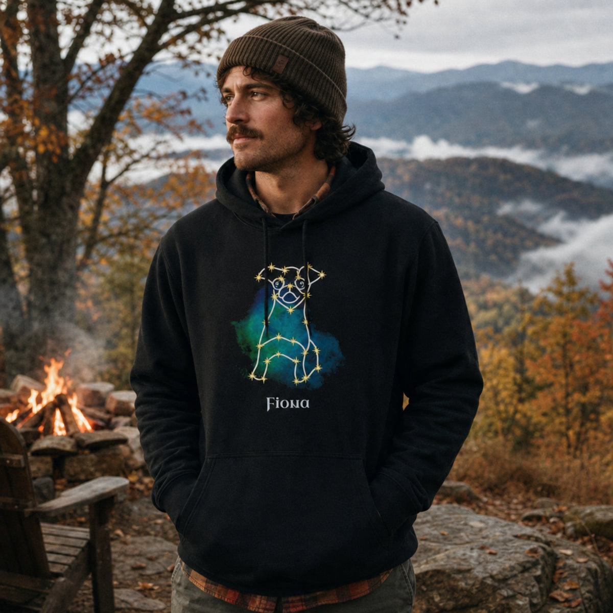 Personalized Mystic Dog Hoodie | Celestial Line Art Fleece_Doggo Mojo_Hoodie_1