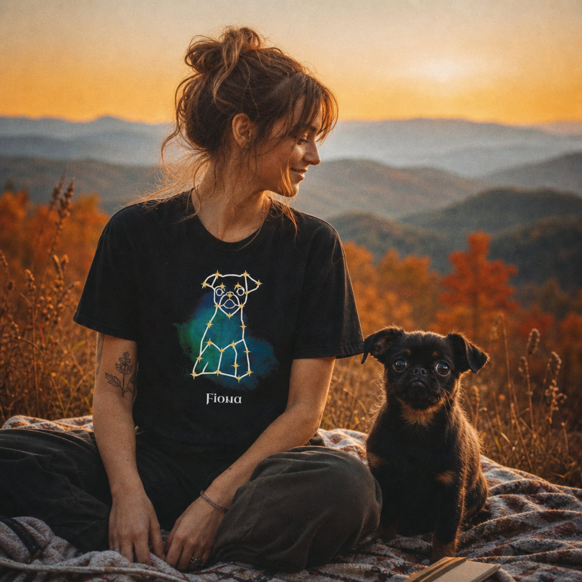 Personalized Mystic Dog T-Shirt | Celestial Line Art Comfort Colors Tee_Doggo Mojo_T-shirts_1