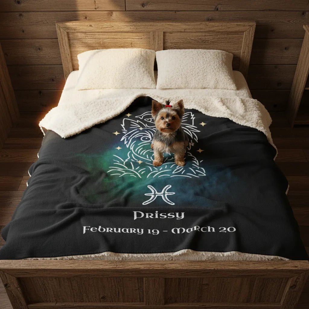 Personalized Pisces Dog Sherpa Blanket | Modern Sketch Photo Upload_Doggo Mojo_Blankets_3