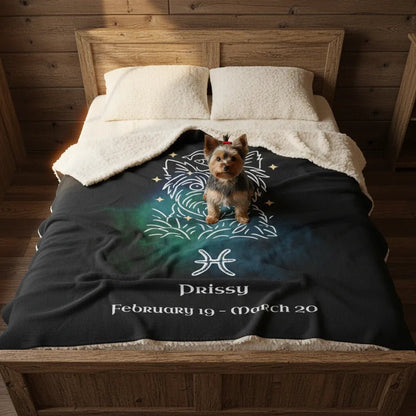 Personalized Pisces Dog Sherpa Blanket | Modern Sketch Photo Upload_Doggo Mojo_Blankets_3