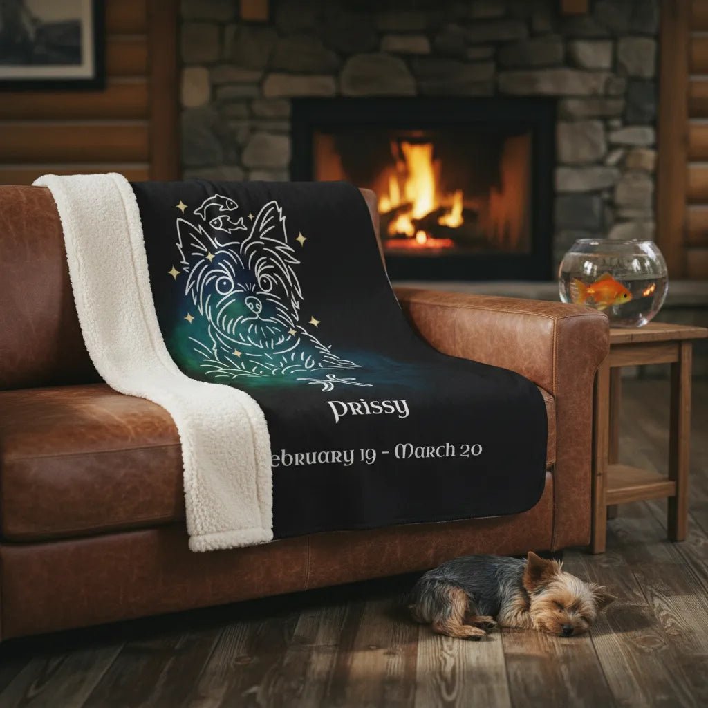 Personalized Pisces Dog Sherpa Blanket | Modern Sketch Photo Upload_Doggo Mojo_Blankets_2
