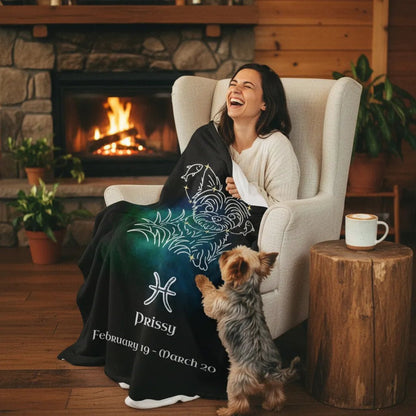 Personalized Pisces Dog Velveteen Blanket | Modern Sketch Photo Upload_Doggo Mojo_Blankets_2