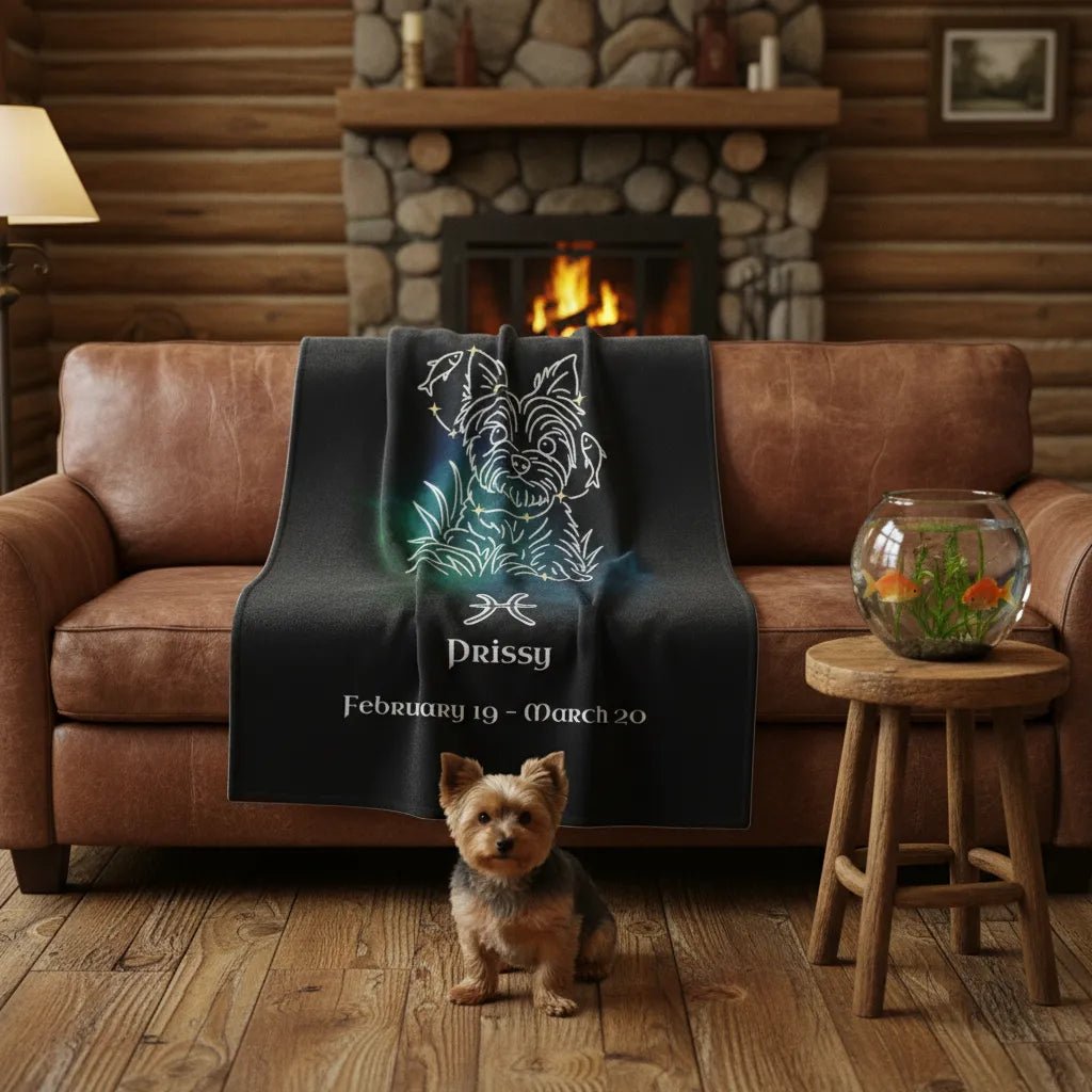 Personalized Pisces Dog Velveteen Blanket | Modern Sketch Photo Upload_Doggo Mojo_Blankets_1