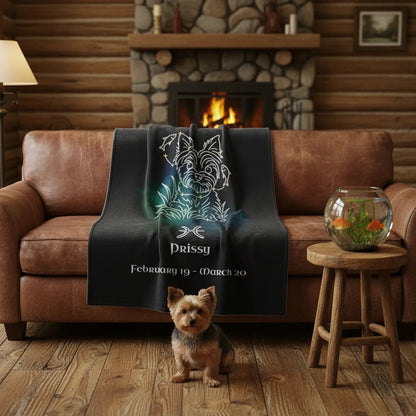 Personalized Pisces Dog Velveteen Blanket | Modern Sketch Photo Upload_Doggo Mojo_Blankets_1