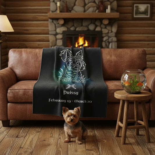 Personalized Pisces Dog Velveteen Blanket | Modern Sketch Photo Upload_Doggo Mojo_Blankets_1