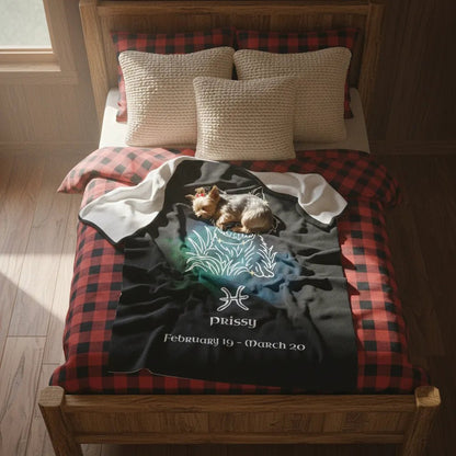 Personalized Pisces Dog Velveteen Blanket | Modern Sketch Photo Upload_Doggo Mojo_Blankets_3