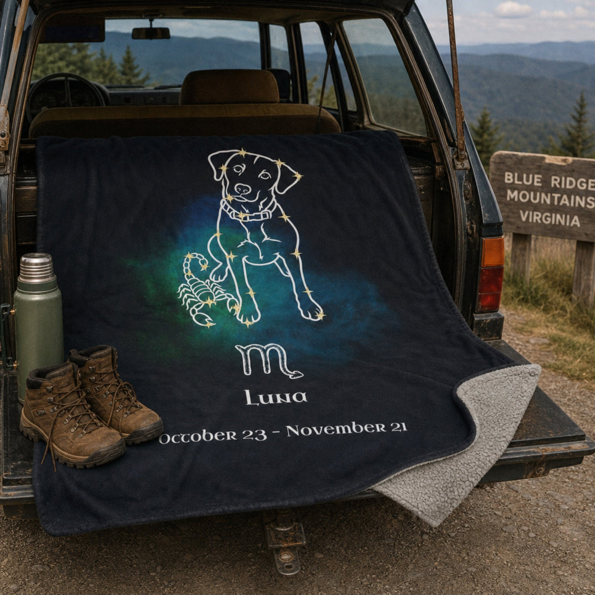 Personalized Scorpio Dog Sherpa Blanket | Modern Sketch Photo Upload_Doggo Mojo_Sherpa Blankets_2